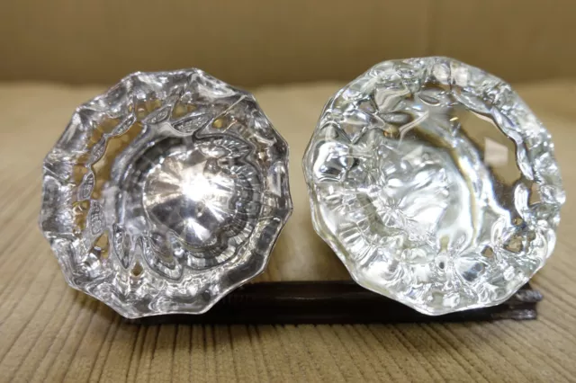 *ANTIQUE* Vintage 2" Clear Glass DOOR KNOBS Brass Base Screws Shaft Handles pull