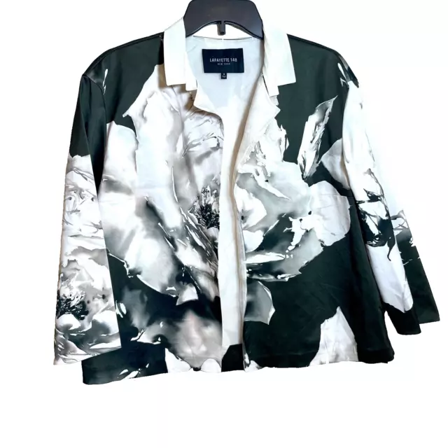 Lafayette 148 New York Anne Topper Jacket Womens S Black White Floral Open