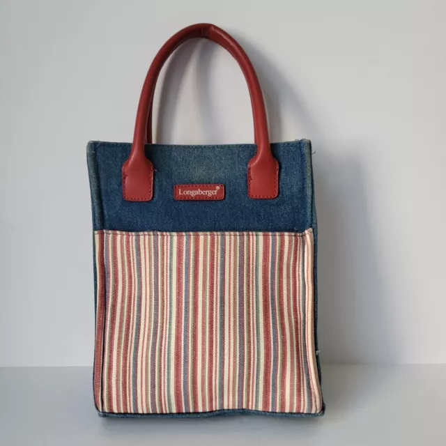 Longaberger Homestead Bag Tote Purse Denim Red White Blue Stripped Vintage Auth