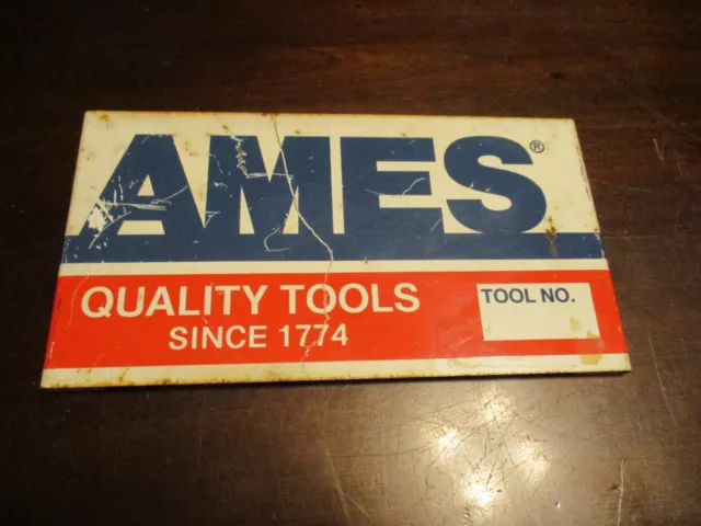 AMES QUALITY TOOLS SINCE 1774 PAINTED METAL SHELF TOPPER 9 1/4 X 5  sign