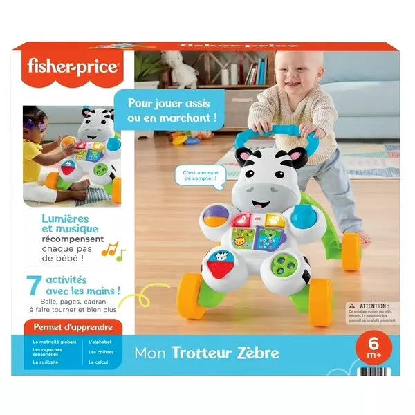 Fisher-Price Mon Trotteur Zèbre Parlant français pour apprendre à bébé à marcher