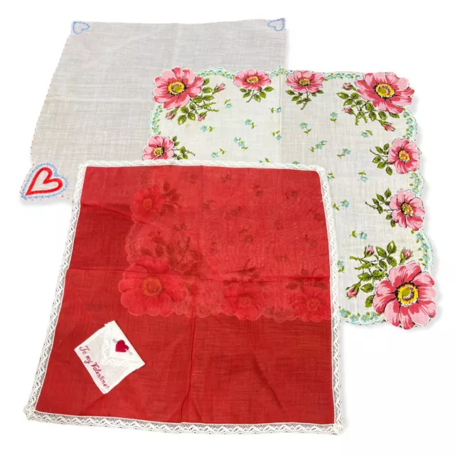 Vintage Valentine’s Day￼￼ Cotton Handkerchief Hankie Linen Ladies 1950s Lot