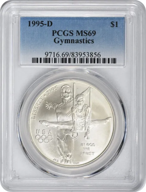 1995-D Gymnastics Olympic Silver Commemorative Dollar MS69 PCGS Mint State 69