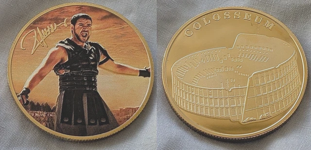 GLADIATOR GOLD COIN Roman Actor Signed Old Colosseum Warrior