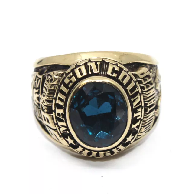 Artcarved Madison County 1985 14k Yellow Gold Blue Topaz Class Ring Size 11.25