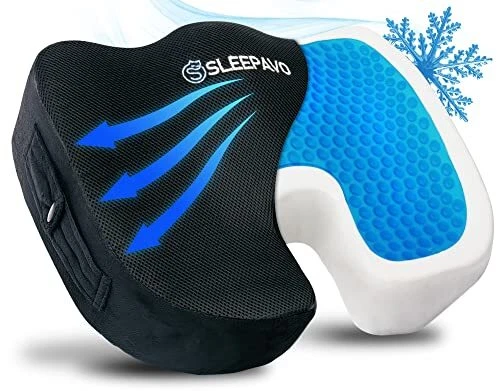 Sleepavo Black Memory Foam Seat Cushion for Office Chair - Cooling Pillow for...