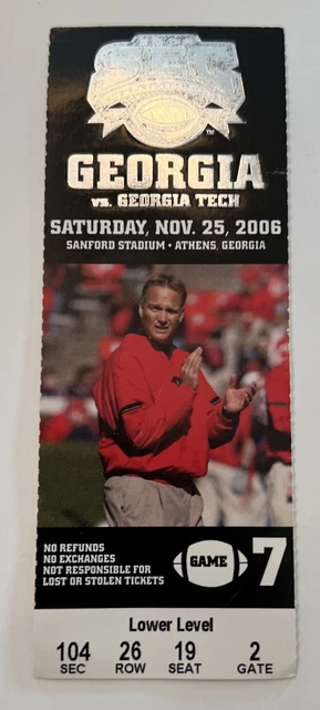 UGA Bulldogs vs. Georgia Tech College Football Ticket Stub - Nov. 25, 2006