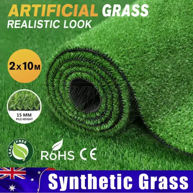 20SQM Synthetic Grass Artificial Turf Plastic Fake Plant Lawn 15mm Olive Home AU