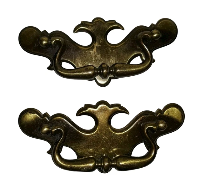 2 Vintage Shabby Brass Batwing  Drawer Pulls Handles 5 1/4" L & 3.5" Center