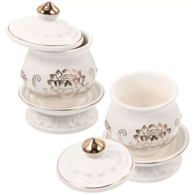 Ceramic Lotus Water Cups for Meditation Altar (2pcs)
