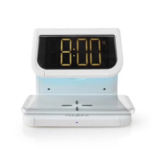 NEDIS Réveil  Chargeur Sans Fil  Certifié Qi  Veilleuse Multicolore  Blanc