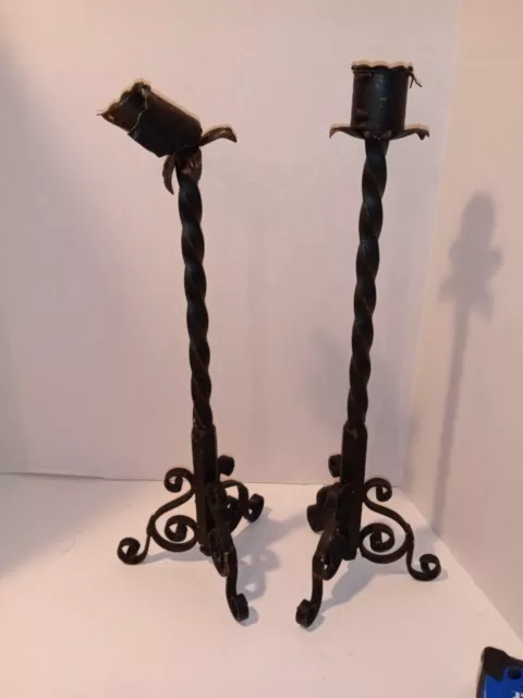 VTG Wrought Iron Candlestick Candle Holder Handmade Gothic Arts & Crafts