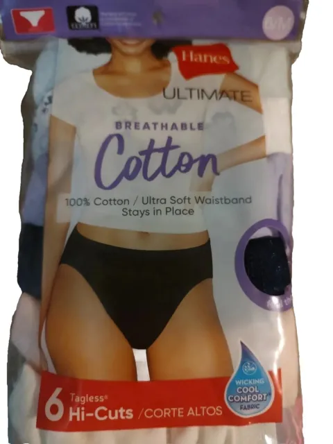 HANES WOMEN'S TAGLESS Hi-Cuts Breathable Cotton 6Pk 43H6CC Sz 6/M or 7/L  £11.34 - PicClick UK