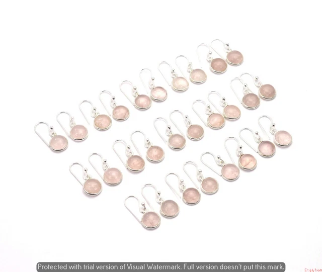 Rose Quartz 10 Pair Wholesale Lot 925 Sterling Silver Earring NLE-594