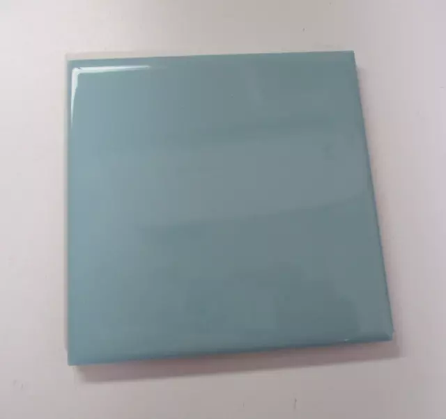 Mosaic USA 4-3/8" Gloss Light Turquoise 1 Ceramic Wall Tile 1950s Retro Vtg MCM