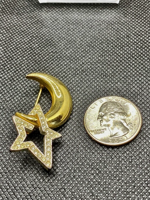 Dainty CZ Half Moon with Star  Pin/broach.