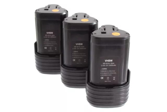 3x BATTERIE 12V 2000mAh Li-Ion pour Worx WX125, WX382.2, WX382.3