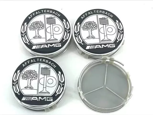 4X Mercedes AFFALTERBACH Black Alloy Wheel Hub Centre Caps Emblem Badge 75MM