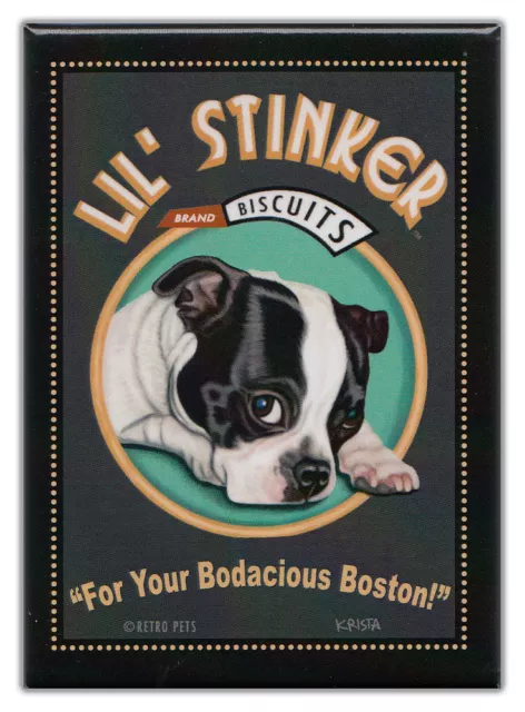 Retro Perros Refrigerador Imanes: Boston Terrier Galletas Vintage Publicidad
