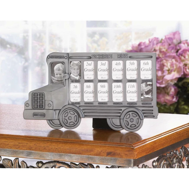 Gray Metal Glass Gorgeous School Bus Memory Decorative Photo Frame Home Decor