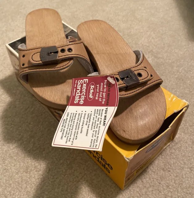 Dr Scholl’s Exercise Sandals Natural Wheat Size 4 Wood Vintage NOS