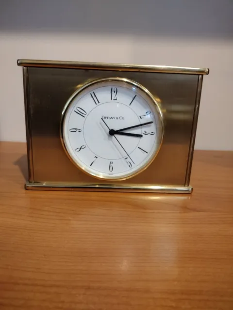 Tiffany & Co. Swiss Made. Quartz Brass Desk Mantle Clock , Works Great