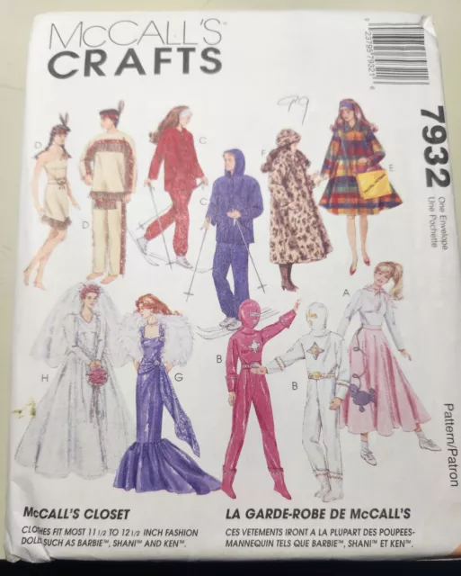 McCall's Pattern #7932-11 ½" to 12 ½"  Fashion Doll Clothes Uncut