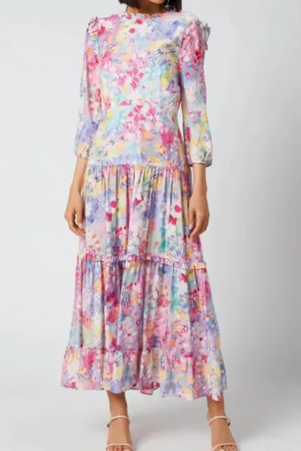 BNWOT NEW Rixo Monet Pink Floral Tiered Maxi Dress Size Small