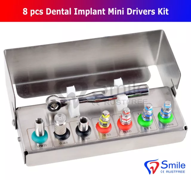 Dental Implant Mini Drivers Kit Universal Ratchet Wrench Hex Screws 8 Pcs CE UK