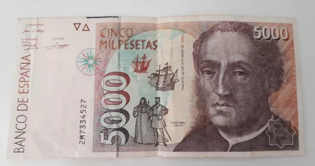 Año 1992 12 de Octubre - Billete España 5000 Pesetas Cristobal Colón