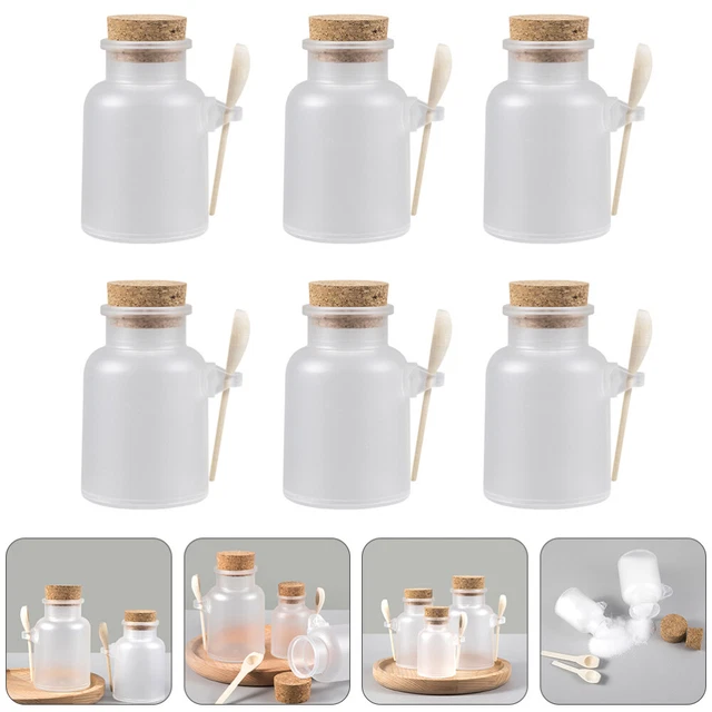 Máscara embotellada de plástico para baño frascos de almacenamiento de sal de madera portátiles