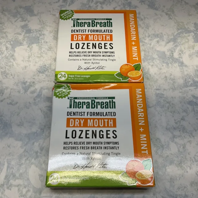 TheraBreath Dry Mouth Lozenges Mandarin+Mint 24 Ct ( Lot of 2 ) Exp 08/23+