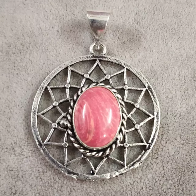 Attrapeur de Rêves Orange Rhodochrosite Pierre Précieuse Plaqué Argent Pendentif