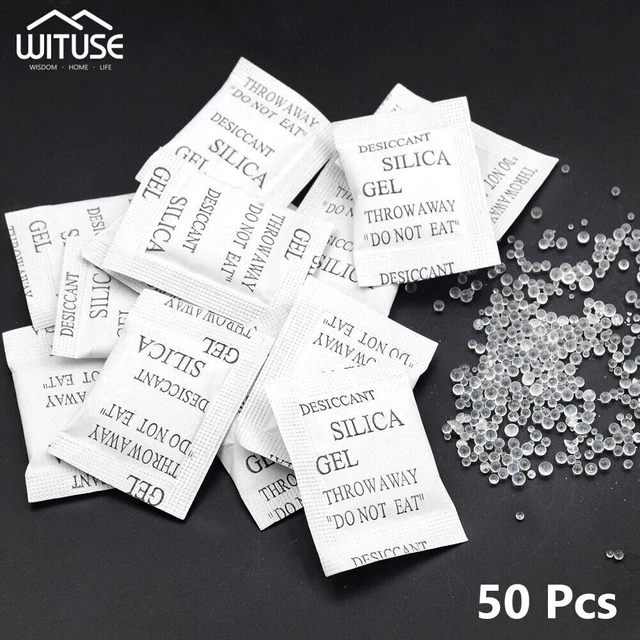 50Pcs 1g Silica Gel Desiccant Sachets Pouches Moisture Absorber Drying Bags 196