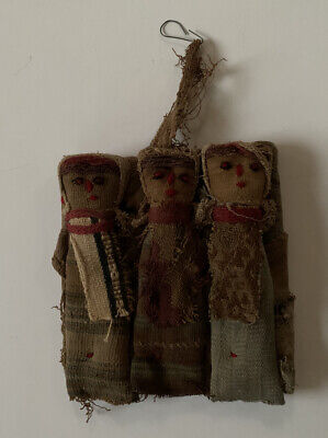 Vtg Peruvian Chancay Burial Doll Trio Dolls Cloth Textile Folk Art Antique Peru 7