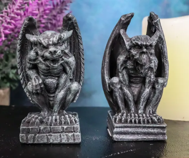 Ebros Notre Dame Guardian Mini Gargoyle Statue Set of 2 Miniature 2.5" Tall