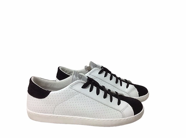 SCARPE SNEAKERS BASSE uomo pelle traforata bianco camoscio nero