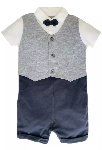 Baby Boys Waistcoat Suit Romper GEORGE Bow Tie Formal Party Birthday Outfit NEW
