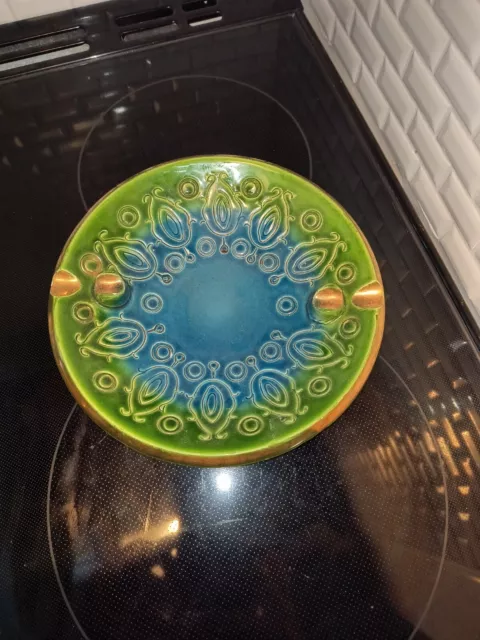 Bitossi Aldo Londi MCM Ceramic Ashtray Rimini Blue Green Gold Gilt Signed Italy