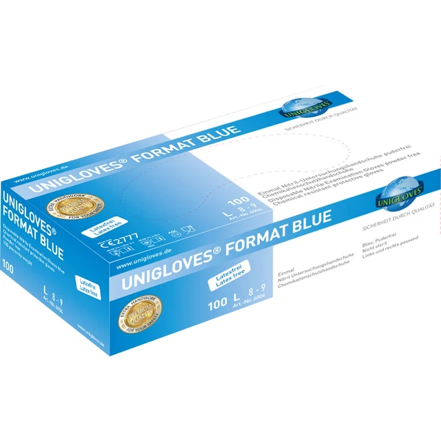 Guantes Unigloves Format Blue 6003 azul nitrilo talla M, 100 piezas