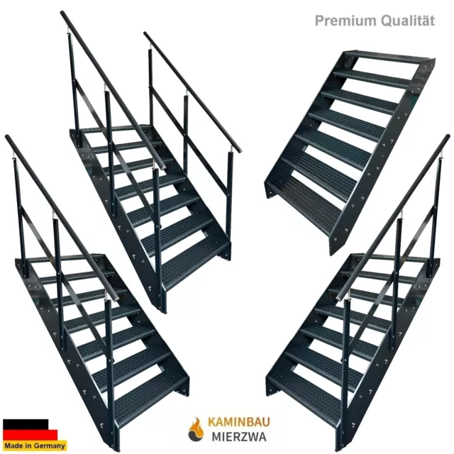 Premium Treppe 7 Stufen Anthrazit Breite 60-140cm  H: 133cm Außentreppe Geländer