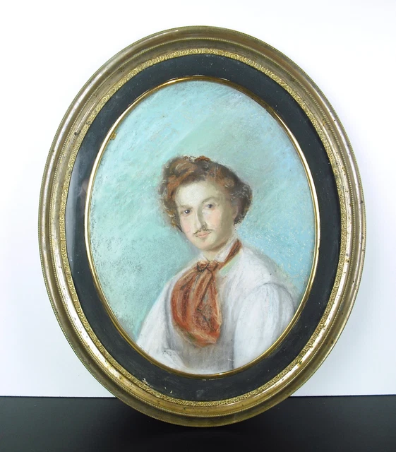 Joven Hombre Para El Bigote Pastel Obra Anonymous S.XIX Young Man With Mustache