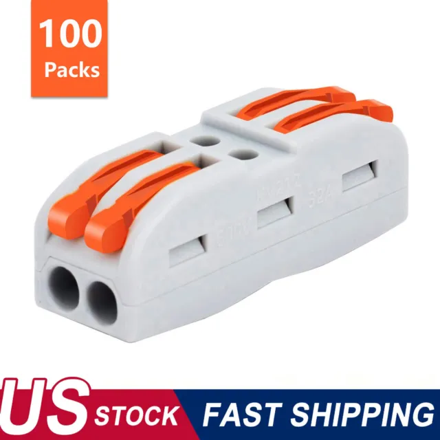 100 PCS Reusable Wire Connectors 2 Way Conductor Terminal Block Fit 28 to 12 AWG