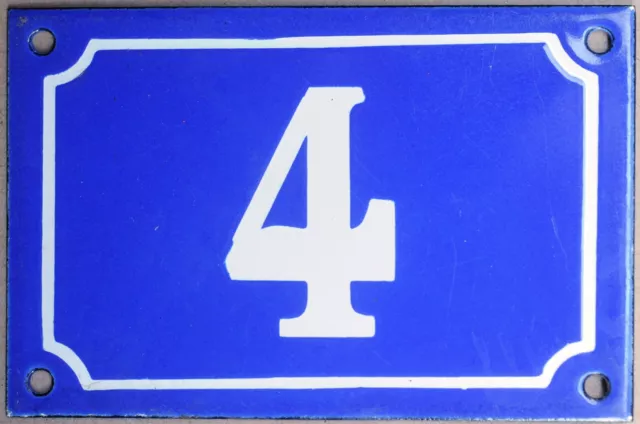 Old blue French house number 4 B BIS door gate plate steel enamel sign - pick