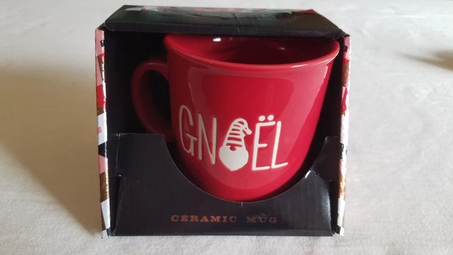 FAO Schwarz GNoel HUGE ceramic Christmas Santa Gnome mug red boxed