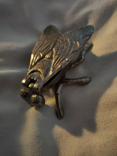 Vintage Brass Bug Ashtray Hinged Wings Insect Fly Wasp Match Striker Tobacciana