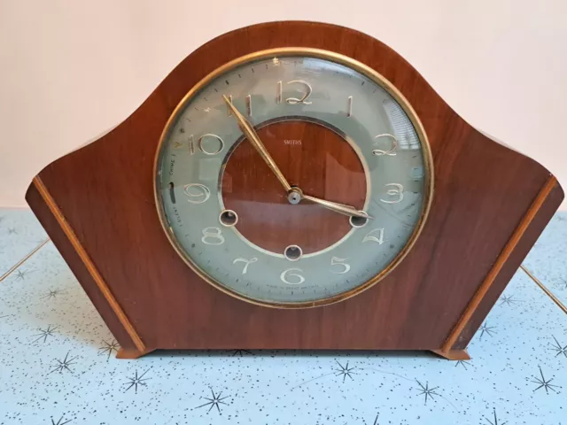 Nice Vintage Smiths Enfield Chiming Walnut Cased Mantle Clock To Restore