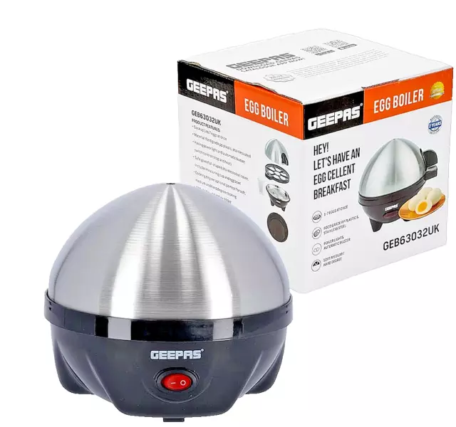 Electric Stainless Steel Egg Cooker Boiler Lid Poacher Steamer & Omelette Geepas