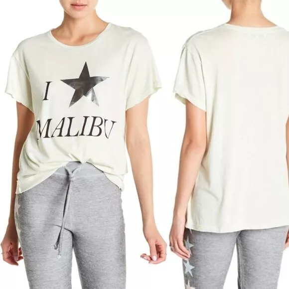 WILDFOX Malibu Star Spellout Tee Melange Aqua Metallic size XXS Women's