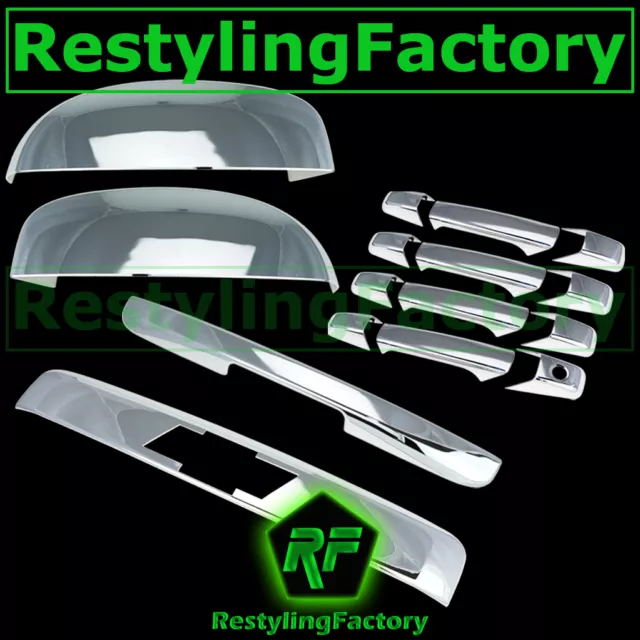07-14 Chevy TAHOE Chrome Top Mirror+4 Door Handle no PSG KH+Liftgate LOGO Cover